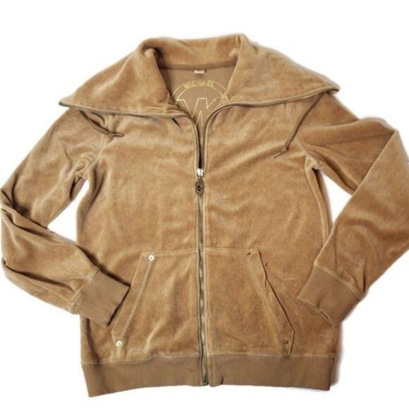 Michael Kors Camel Velour Full Zip Tracksuit Jacket Luxe Loungewear medium - Picture 7 of 10